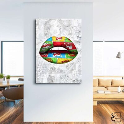 Creative Canvas Art Lips Design Comic Style Color Teeth Kiss Fashion Style Wall Art Framed Canvas Poster Print 3