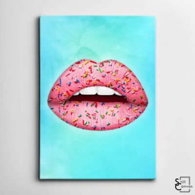 Creative Canvas Art Lips Design Pink Sprinkles Teeth Kiss Fashion Style Wall Art Framed Canvas Poster Print 2