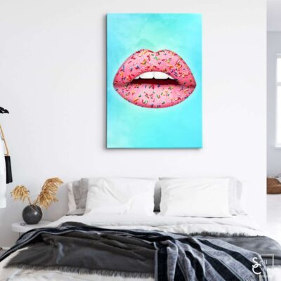 Creative Canvas Art Lips Design Pink Sprinkles Teeth Kiss Fashion Style Wall Art Framed Canvas Poster Print 3
