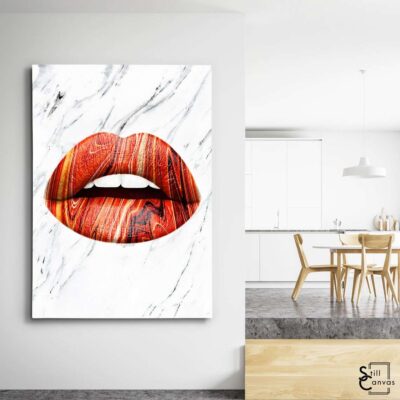 Creative Canvas Art Lips Design Red Paint Flow Teeth Kiss Fashion Style Wall Art Framed Canvas Poster Print 3
