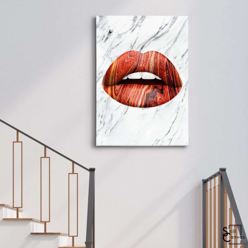 Creative Canvas Art - Lips Design Red Paint Flow Teeth Kiss Fashion Style Wall Art Framed Canvas Poster Print