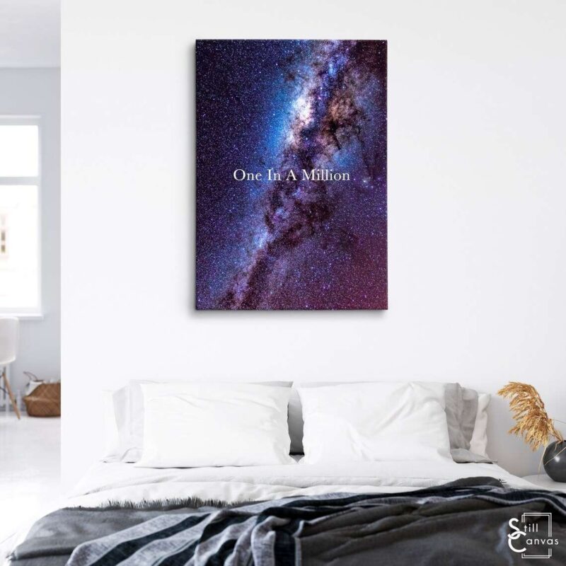 Creative Canvas Art - "One In A Million" Galaxy Stars Purple Quote Framed Canvas Wall Art Poster Print