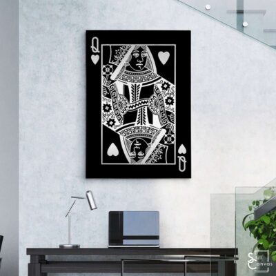 Creative Canvas Art Queen Playing Cards Black amp Silver Texture Fashion Wall Art Framed Canvas Poster Print 3