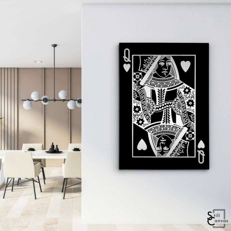 Creative Canvas Art - Queen Playing Cards Black & Silver Texture Fashion Wall Art Framed Canvas Poster Print