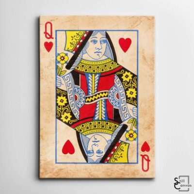 Creative Canvas Art Queen Playing Cards Coffee Stained Texture Fashion Wall Art Framed Canvas Poster Print 2