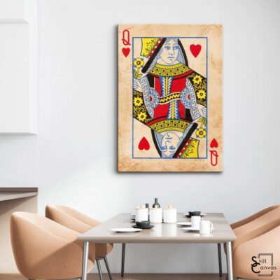 Creative Canvas Art Queen Playing Cards Coffee Stained Texture Fashion Wall Art Framed Canvas Poster Print 3