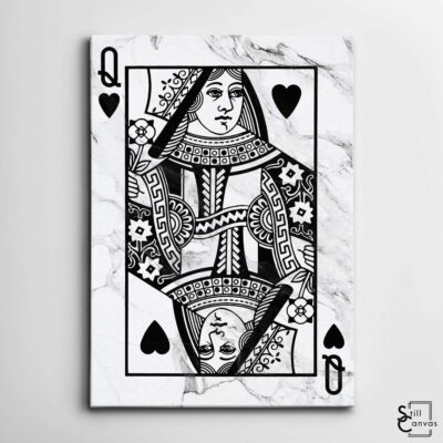 Creative Canvas Art Queen Playing Cards White Marble Texture Fashion Wall Art Framed Canvas Poster Print 2