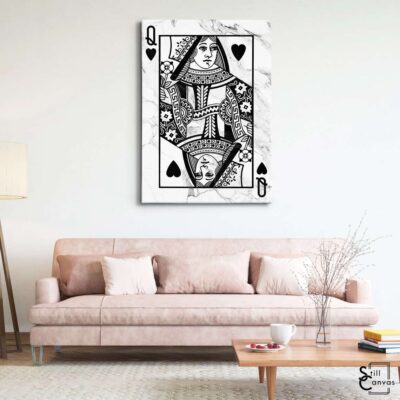 Creative Canvas Art Queen Playing Cards White Marble Texture Fashion Wall Art Framed Canvas Poster Print 3