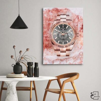 Creative Canvas Art Rolex Rose Gold Watch Fashion Pink Luxury Wall Art Framed Canvas Poster Print 3