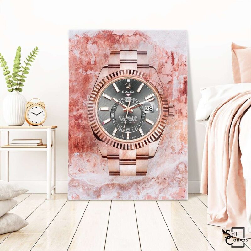 Creative Canvas Art - Rolex Rose Gold Watch Fashion Pink Luxury Wall Art Framed Canvas Poster Print