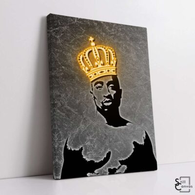 Creative Canvas Art Tupac Shakur Legend Crown Neon Glow Style Hip Hop Rap Wall Art Framed Canvas Poster Print 1