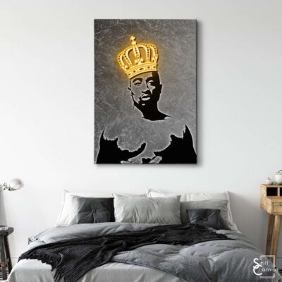 Creative Canvas Art Tupac Shakur Legend Crown Neon Glow Style Hip Hop Rap Wall Art Framed Canvas Poster Print 3