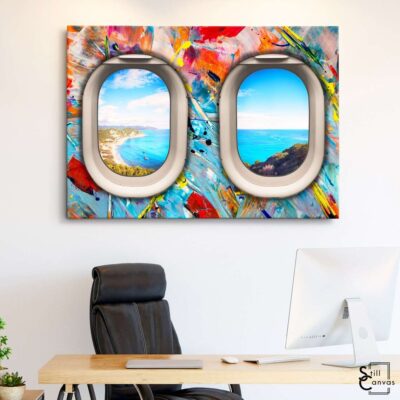 Creative Canvas Art Window Seat Painting Splatter Travel World Just Go Wall Art Framed Canvas Poster Print 3