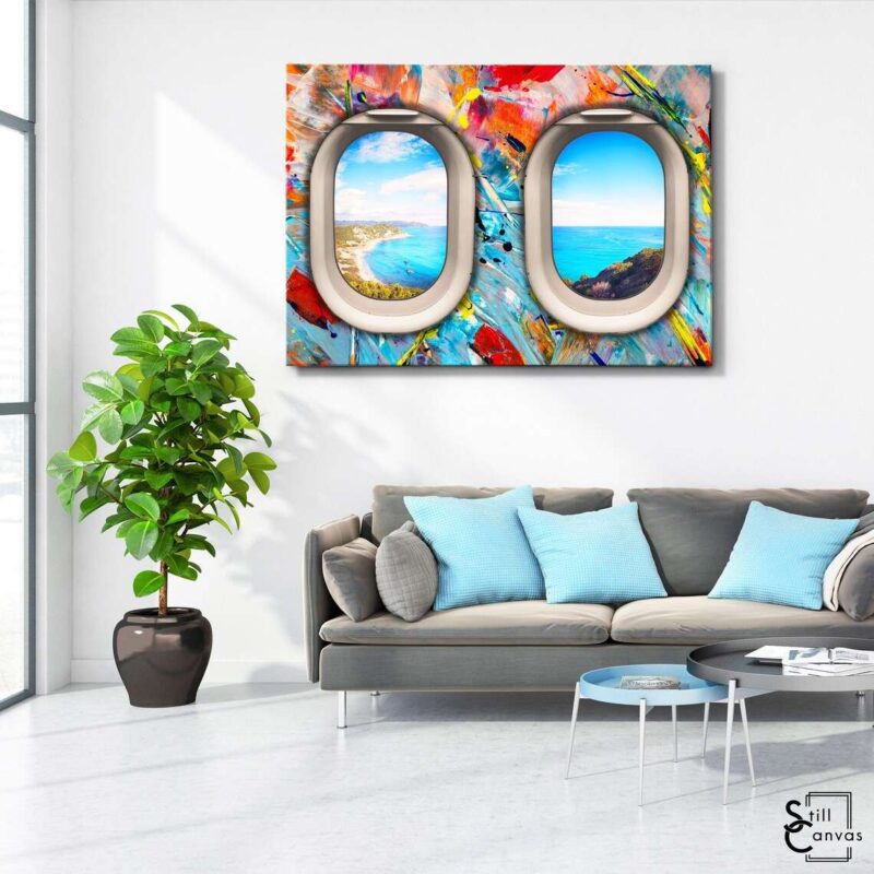 Creative Canvas Art - Window Seat Painting Splatter Travel World Just Go Wall Art Framed Canvas Poster Print