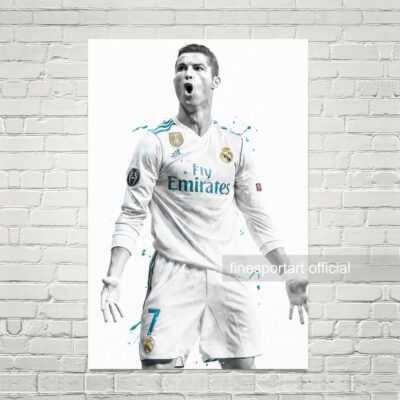 Cristiano Ronaldo Real Poster, Canvas, Football Print, Soccer Posters, Sports Wall Art