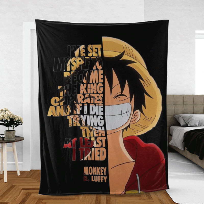 Cute Monkey D.Luffy One Piece Anime Quotes Gift For Fan Comfy Sofa Throw Blanket Birthday Gift