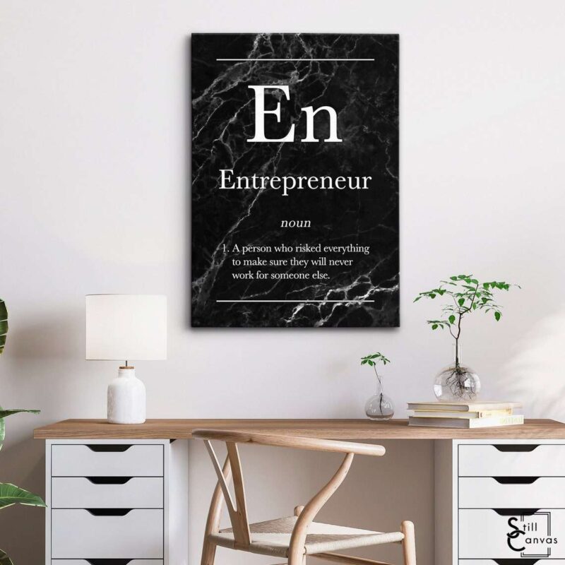 Definition Canvas Art - "Entrepreneur" Quote Black Marble Motivational Inspirational Wall Art Framed Canvas Poster Print