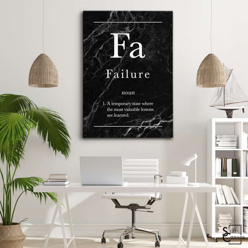 Definition Canvas Art - "Failure" Quote Black Marble Motivational Inspirational Wall Art Framed Canvas Poster Print