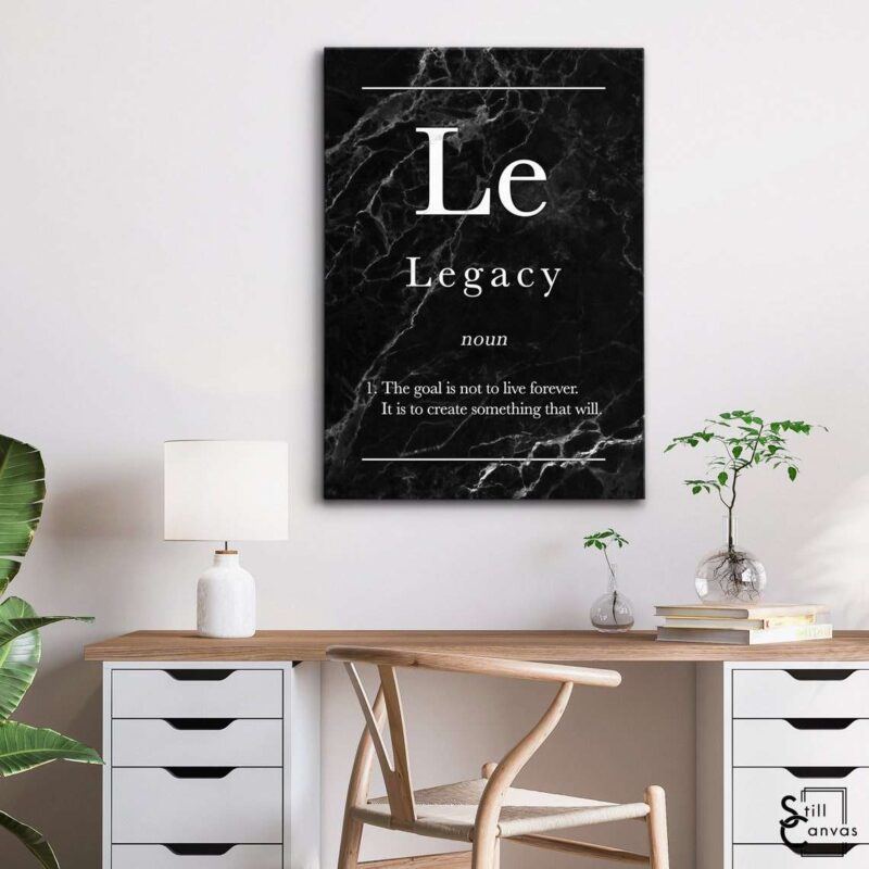 Definition Canvas Art - "Legacy" Quote Black Marble Motivational Inspirational Wall Art Framed Canvas Poster Print