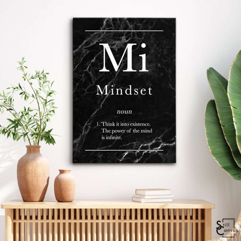 Definition Canvas Art - "Mindset" Quote Black Marble Motivational Inspirational Wall Art Framed Canvas Poster Print