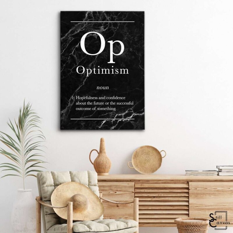 Definition Canvas Art - "Optimism" Quote Black Marble Motivational Inspirational Wall Art Framed Canvas Poster Print