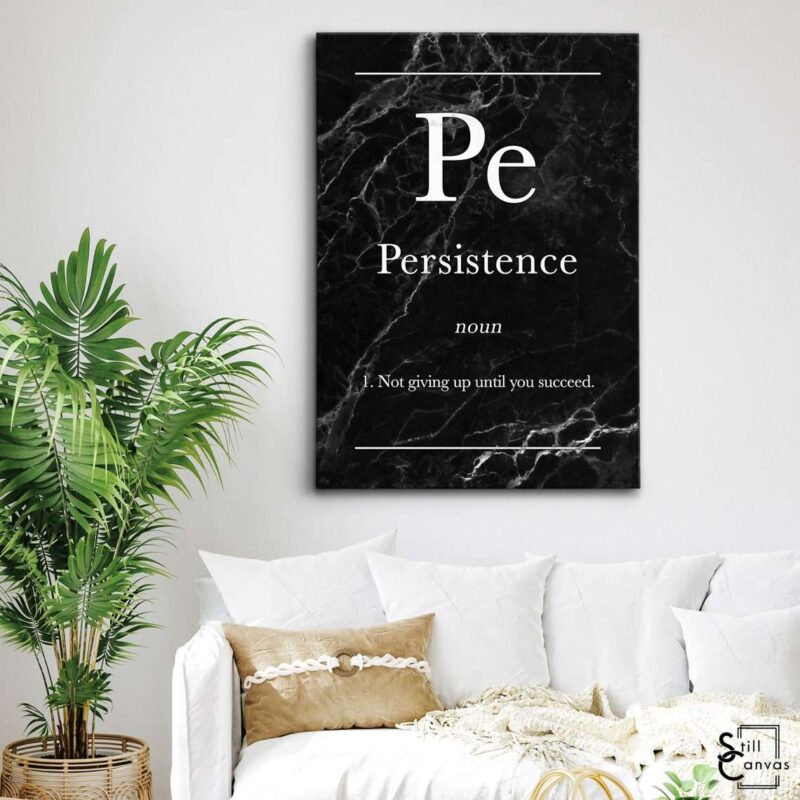 Definition Canvas Art - "Persistence" Quote Black Marble Motivational Inspirational Wall Art Framed Canvas Poster Print