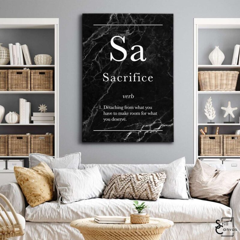 Definition Canvas Art - "Sacrifice" Quote Black Marble Motivational Inspirational Wall Art Framed Canvas Poster Print