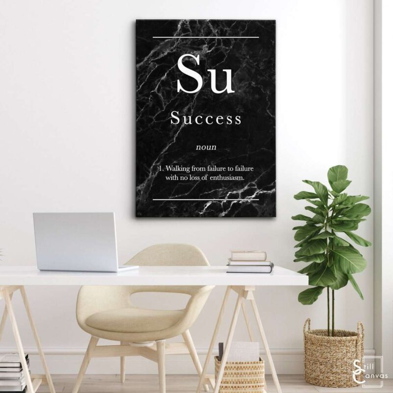 Definition Canvas Art - "Success" Quote Black Marble Motivational Inspirational Wall Art Framed Canvas Poster Print