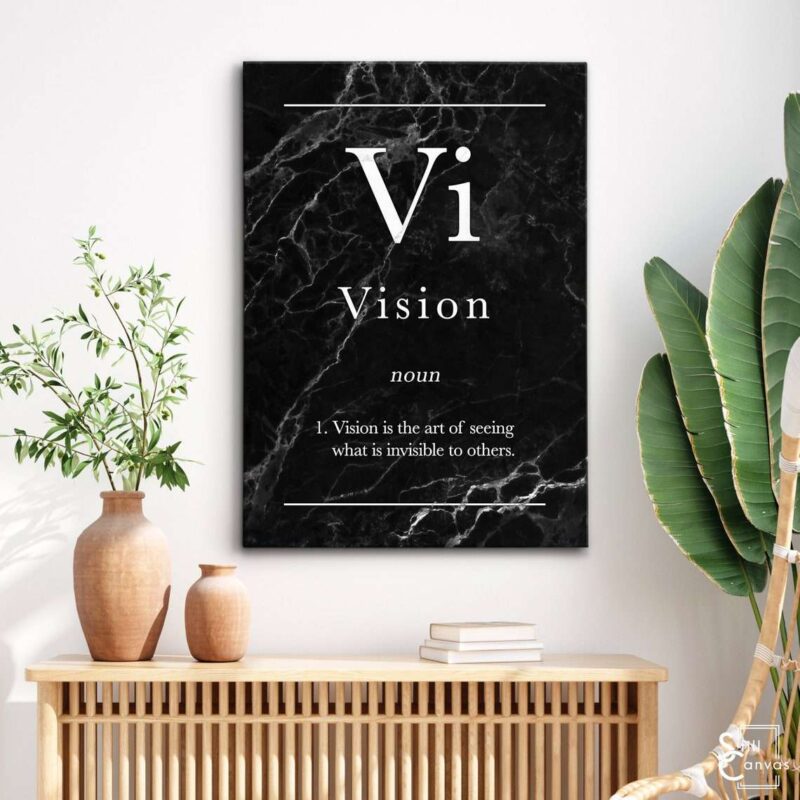 Definition Canvas Art - "Vision" Quote Black Marble Motivational Inspirational Wall Art Framed Canvas Poster Print