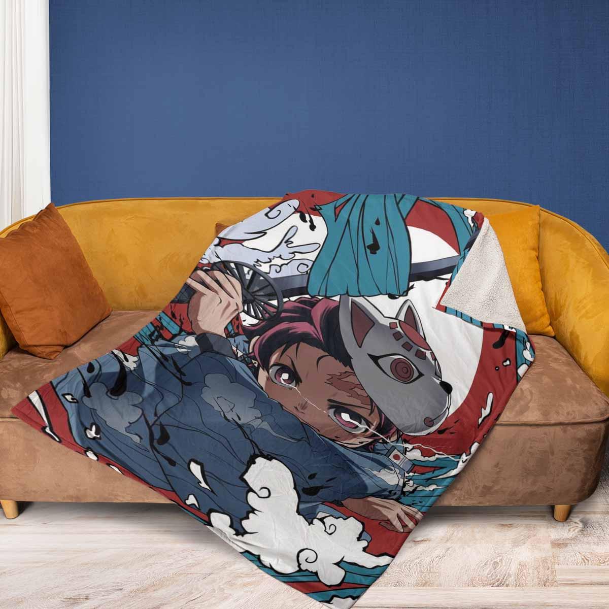 Demon Slayer Fan Gift, Kamado Tanjiro Demon Slayer Comfy Sofa Throw ...