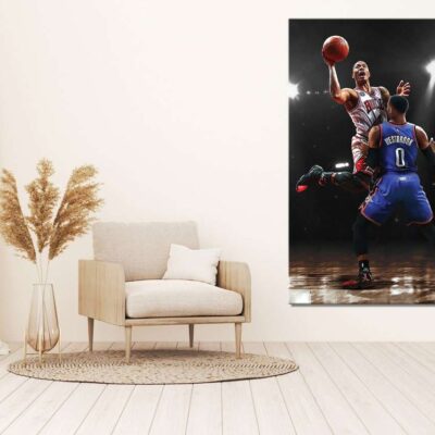 Derrick Rose vs. Russell Westbrook Canvas Artwork Chicago Bulls vs. Los Angeles Lakers MVP Sports Team 3