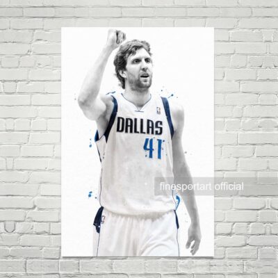 Dirk Nowitzki Dallas Mavericks Poster, Canvas, Basketball Print, Sports Wall Art