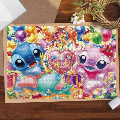 Disney Lilo And Stitch Angel Happy Birthday Jigsaw Puzzle Game, Disney Lilo And Stitch Fan Gift, Disney