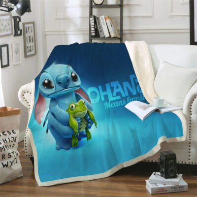 Disney Lilo And Stitch Fleece Blanket, Disney Stich & Frog Ohana Means Family Comfy Sofa Throw Blanket
