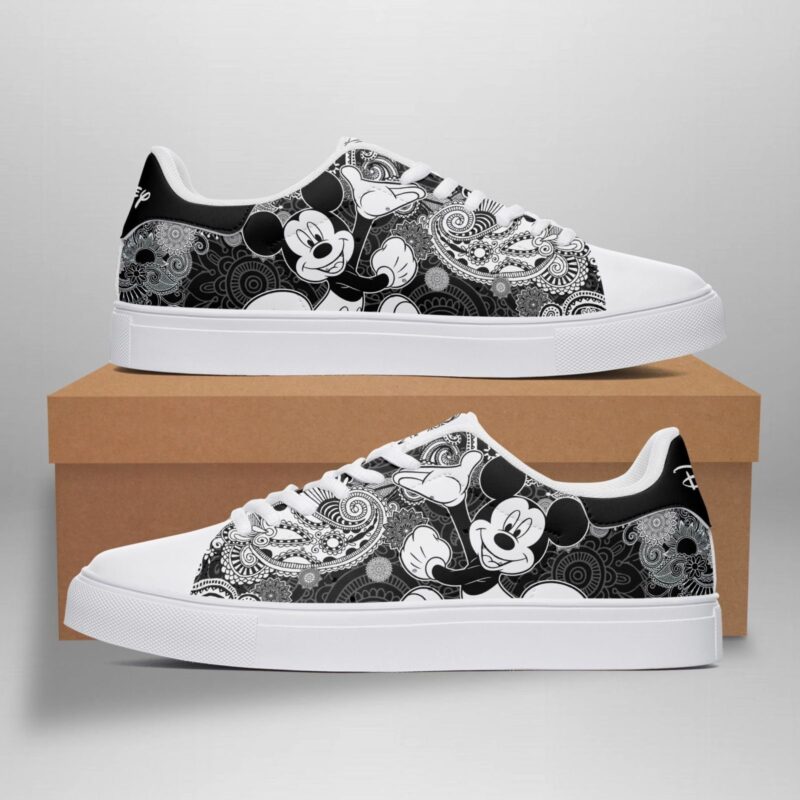 Disney Mickey Mouse Paisley Custom Low Top Leather Skate Shoes