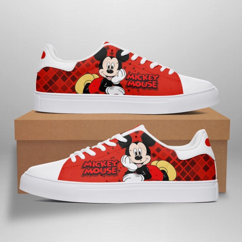 Disney Mickey Mouse Red Custom Low Top Leather Skate Shoes