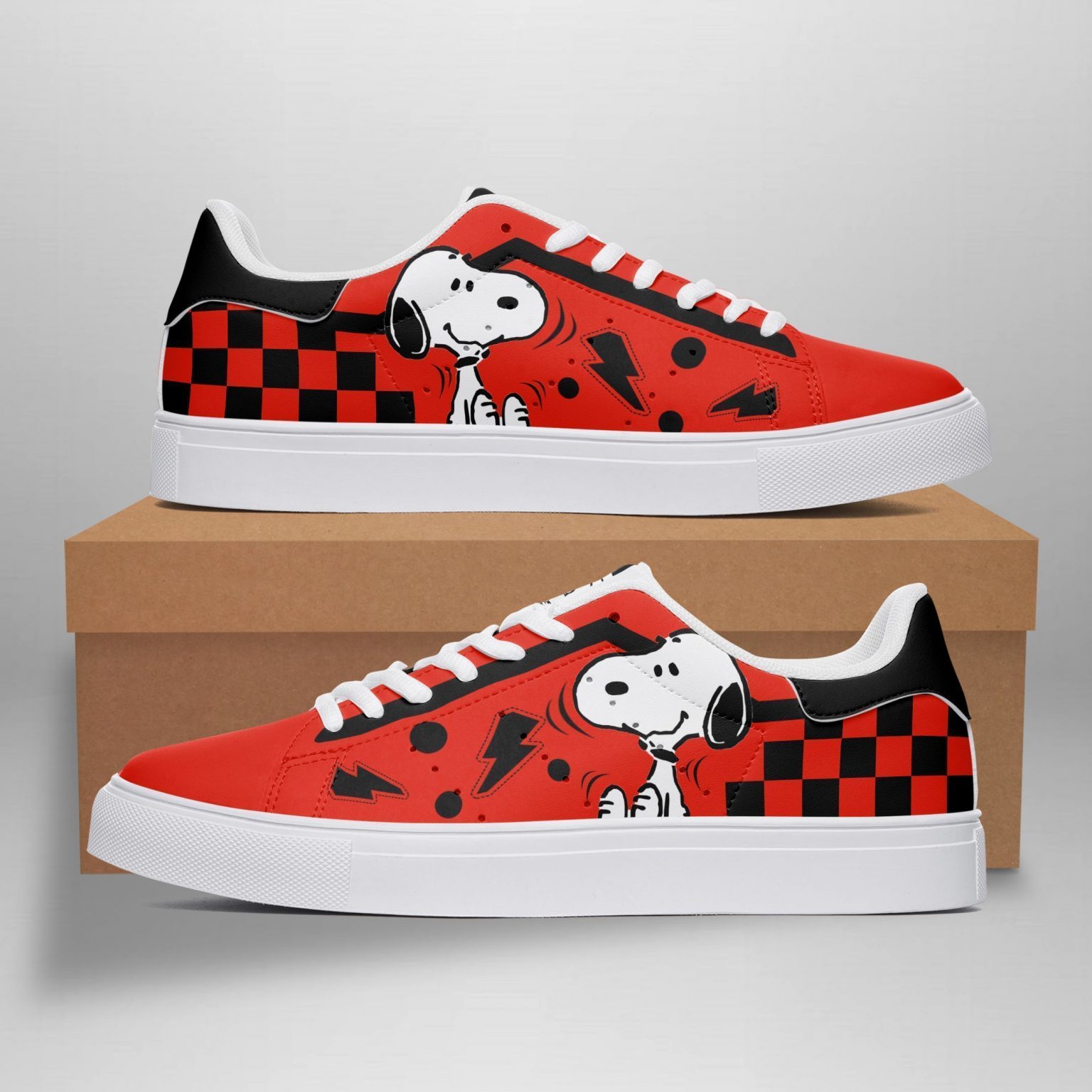 Disney Snoopy Checkerboard Low Top Leather Skate Shoes