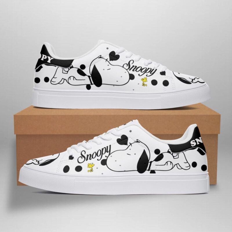 Disney Snoopy Laying Down Low Top Leather Skate Shoes