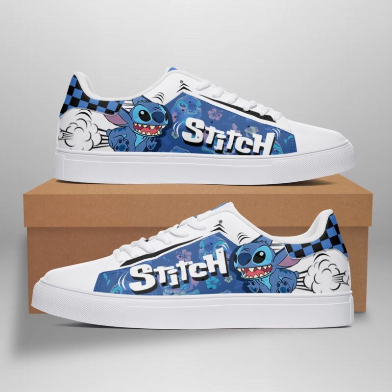 Disney Stitch Funny Low Top Leather Skate Shoes