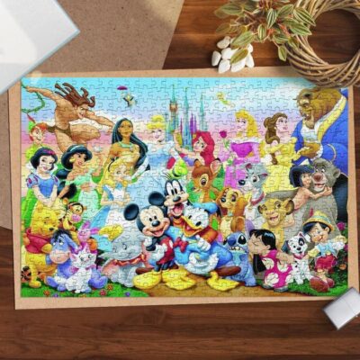 Disney all characters all princesses mickey mouse Lilo and Stitch Ariel Jigsaw Puzzle Game, Disney Fan Gift