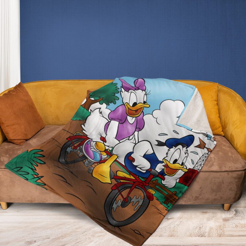 Donald Duck And Daisy Duck Riding A Bike Comfy Sofa Throw Blanket Gift