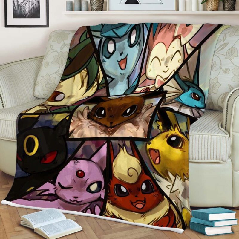 Pokemon Go Eevee Evolution Comfy Sofa Throw Blanket Gift