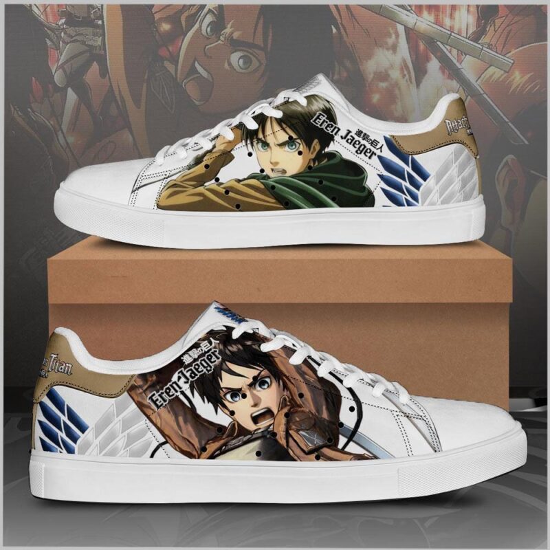 Eren Jeager Attack On Titan Low Top Leather Skate Shoes