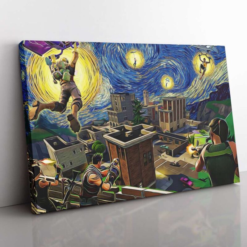 Fortnite Starry Night Tilted Towers Canvas Poster Print Wall Art Decor