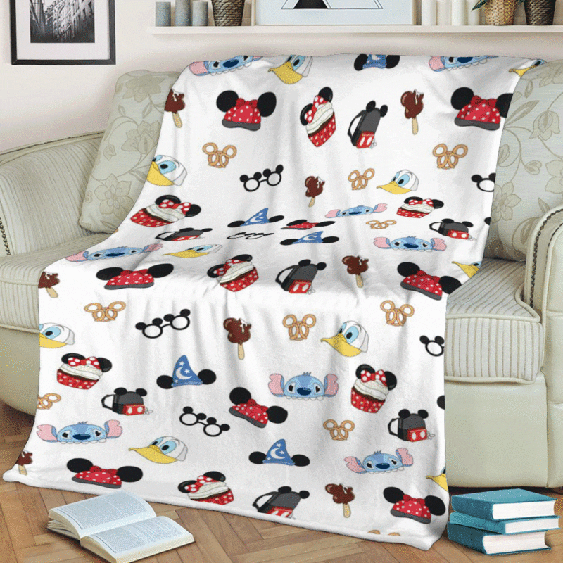 Funny Mickey Mouse And Stitch Cartoon Disney Ver8 Gift LoverMickey Mouse Stitch Disney Premium Comfy Sofa Throw Blanket 2