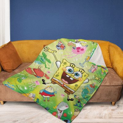 Funny Spongebob With Friend Cartoon Gifts LoverSpongebob Gift For Fan Comfy Sofa Throw Blanket Gift 2