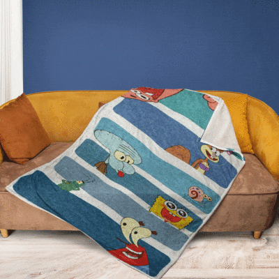 Funny Spongebob With Friend Cartoon Ver2 Gifts LoverSpongebob Gift For Fan Comfy Sofa Throw Blanket Gift 2