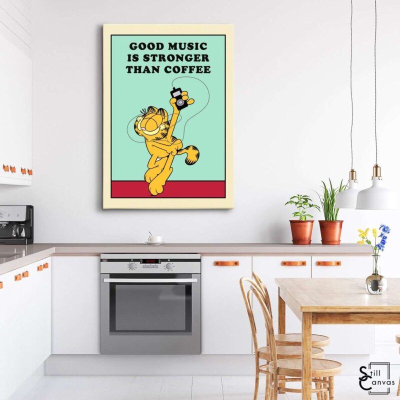 Garfield Canvas Art - "Good Music" Kids Cartoon Educational Cat Comic Framed Canvas Wall Art Poster Print