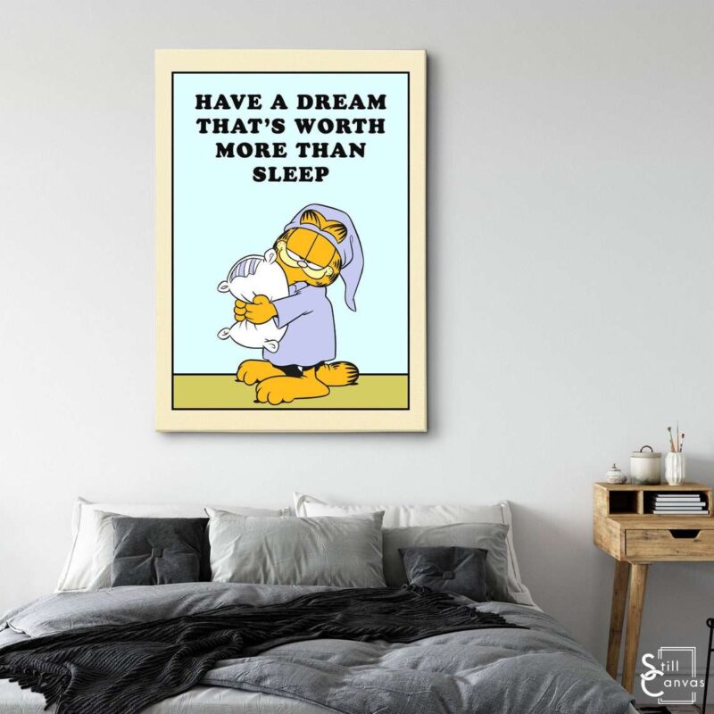 Garfield Canvas Art - "Have A Dream" Kids Cartoon Educational Cat Comic Framed Canvas Wall Art Poster Print