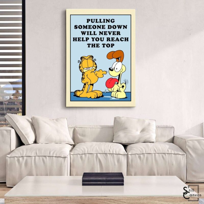 Garfield Canvas Art - "Pulling Someone" Kids Cartoon Educational Cat Comic Framed Canvas Wall Art Poster Print